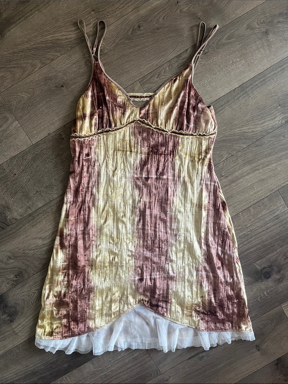 Y2K Spaghetti Strap Whimsical Fairy Inspired Slip Dress Glitter Lace Details